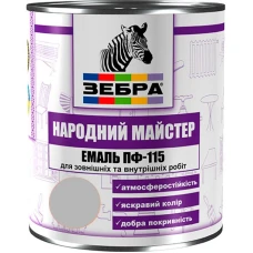 Емаль ПФ-115 ТМ "Народный мастер" 516 попелясто-сіра 0,9 кг Емаль ПФ-115 ТМ "Народный мастер" 516 попелясто-сіра 0,9 кг